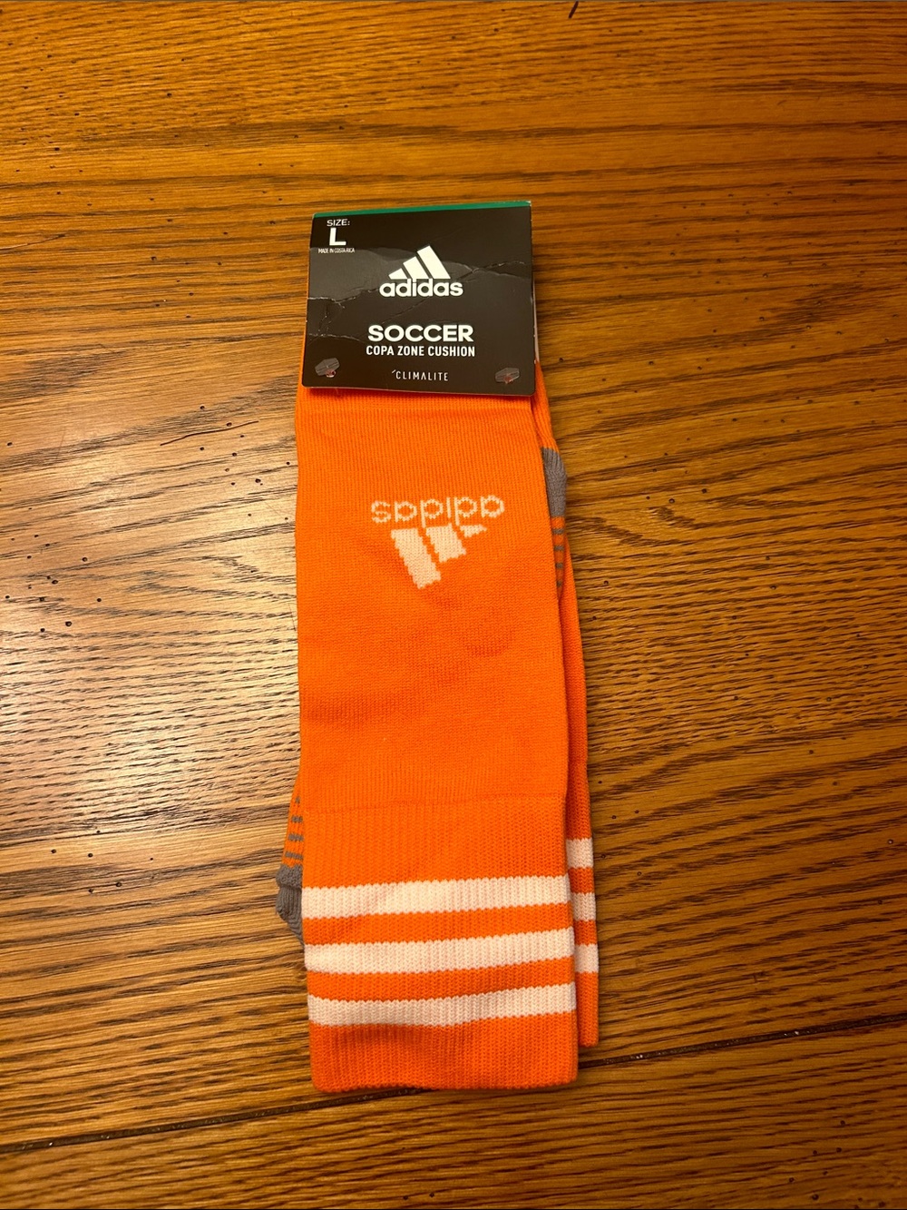 adidas Bright Orange Athletic Soccer Crew Socks with White Stripes